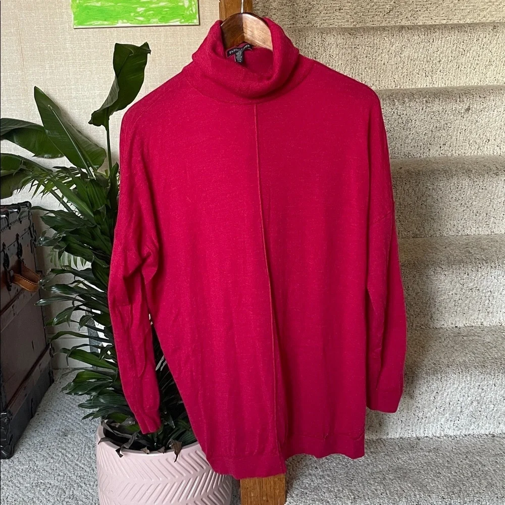 Eileen Fisher 100% Merino Wool Vibrant Red Cowl Neck Sweater